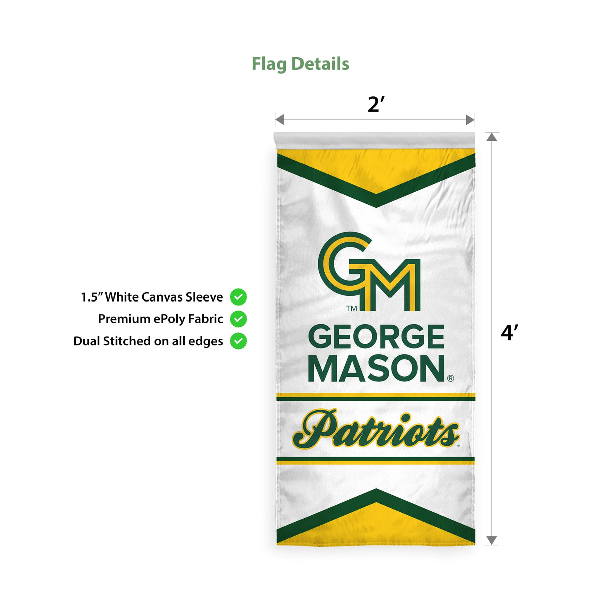 AGAS George Mason GMU University House Flag Patriots Banner 2' x 4'