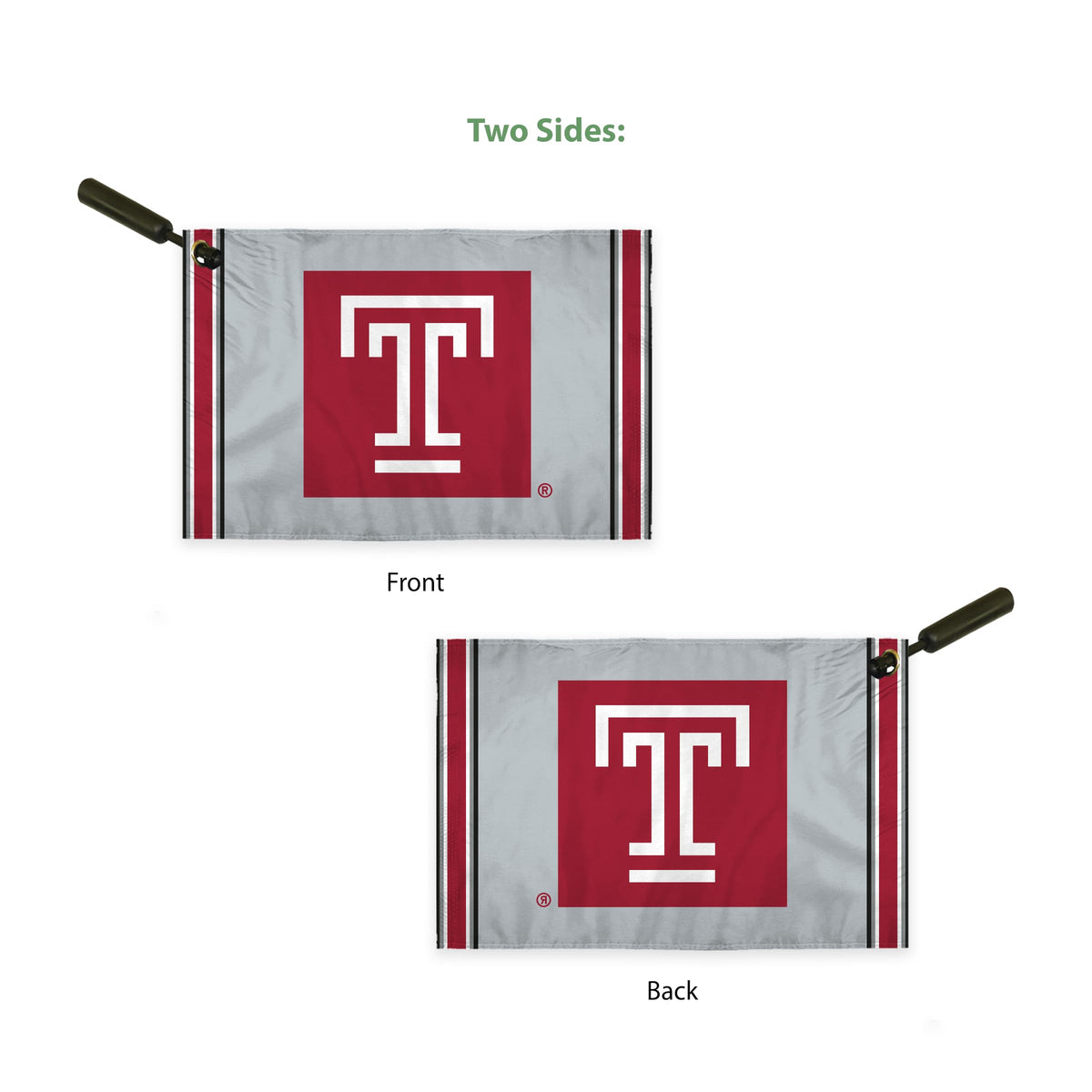 AGAS Temple University Block T Swirler Flag 12 x 18 inch – Single Sided Printed ePoly 1 Ply with Bleed Through – Officially Licensed NCAA Product – Temple Owls Swivel Flag with 1.5 inch Canvas Header, Brass Grommets and Stitched Edges