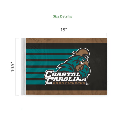 AGAS Double-Sided Coastal Carolina CCU Chanticleers Car Flag - 10.5x15 inch Printed Wrap Knitted Polyester - 19" Unbreakable Plastic Pole - Auto Flags