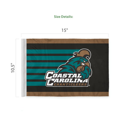 AGAS Double-Sided Coastal Carolina CCU Chanticleers Car Flag - 10.5x15 inch Printed Wrap Knitted Polyester - 19" Unbreakable Plastic Pole - Auto Flags