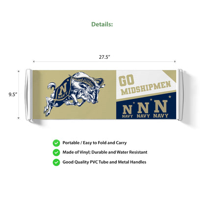 AGAS Go Navy Midshipmen Jumping Bill the Goar Mascot Retractable Scroll Banner - Naval Academy Rolla Banner