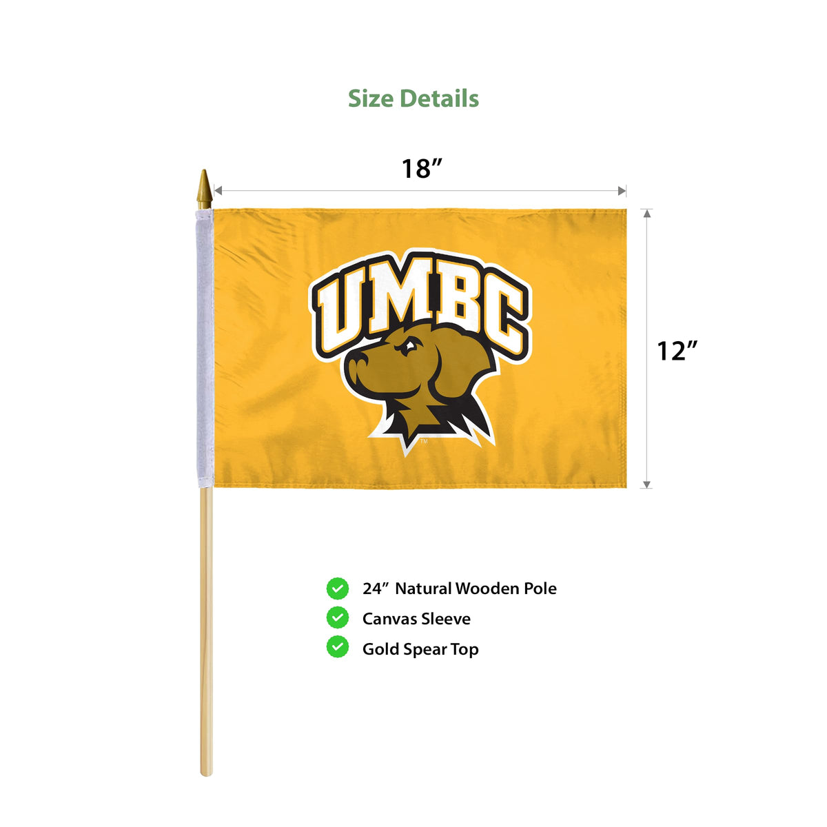 University of Maryland Baltimore County Stick Flag 12 x 18 inch