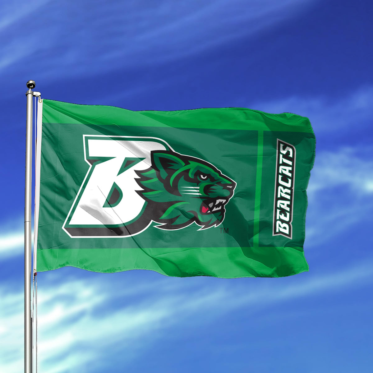 AGAS Binghamton University Flag 4 x 6 ft – Single Sided Printed Nylon BU Bearcats Logo Design – Official NCAA Binghamton Bearcats Flag – Outdoor Display with Canvas Header, Brass Grommets and Reinforced Stitched Edges
