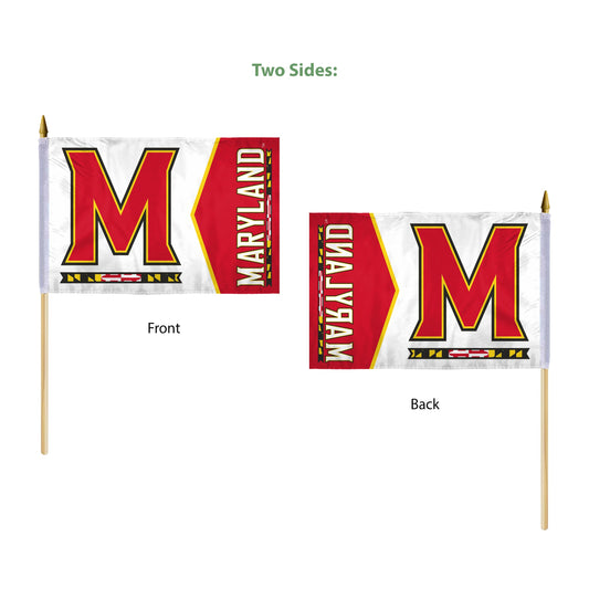 AGAS Maryland UMD Terrapins flags on sticks 12" x 18" - Single-Reverse Printed Polyester - 24" Wooden Dowel