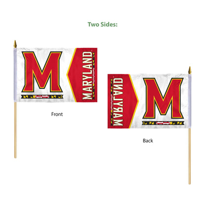 AGAS Maryland UMD Terrapins flags on sticks 12" x 18" - Single-Reverse Printed Polyester - 24" Wooden Dowel