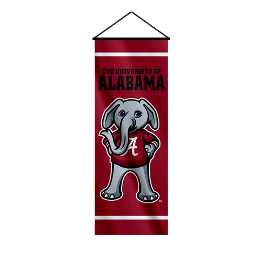 AGAS Alabama Crimson Tide Scroll Banner - Big Al Mascot - 8.5x27.5 Inch Poly-Satin Flag - Official Licensed Merchandise - Ready to Hang with Natural Wooden Poles & Cords