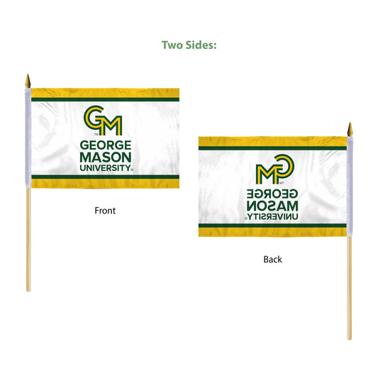 AGAS George Mason GMU University Patriots flags on sticks 12" x 18", Printed Polyester - 24" Wooden Dowel - Handheld Stick Flags