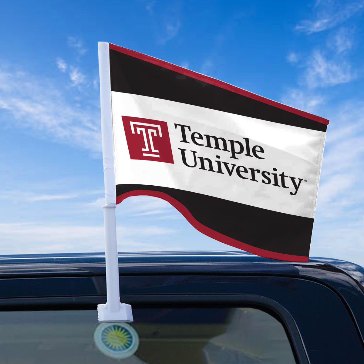 AGAS Temple University Wordmark Economy Car Flag 12 x 16 inch – Single Sided Printed Polyester with Bleed Through – Officially Licensed NCAA Product – Temple Owls Vehicle Flag with 17 inch Flex Pole and 1 inch Closed Top Sleeve