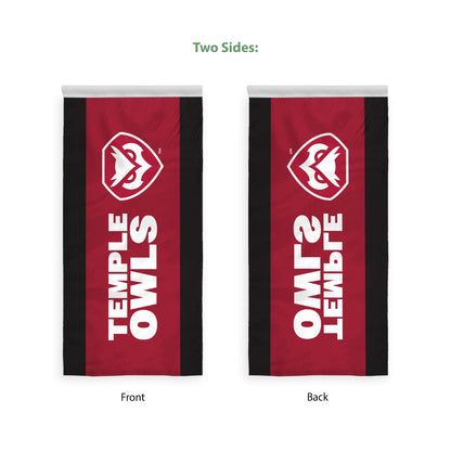 AGAS Temple Owls Vertical Text Banner 2 x 4 ft – Single Sided Printed Polyester with Bleed Through – Officially Licensed NCAA Product – Temple University Hanging Banner with 1.5 inch Pole Sleeve and Reinforced Stitching