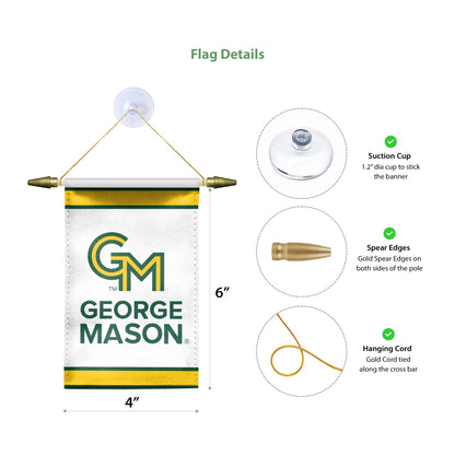 AGAS Small George Mason GMU University Banner - Mini Banner with Suction Cup 4x6 Inch - Patriots Mini Flags for Car Rearview Mirror and Window Décor