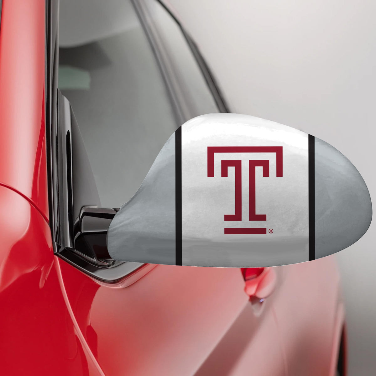 AGAS Temple University T Logo Car Mirror Cover 11.8 x 9.5 inch – Single Sided Printed Spandex Polyester – Officially Licensed NCAA Product – Temple Owls Side Mirror Cover with Elastic Cord, Cord Lock and Double Stitching