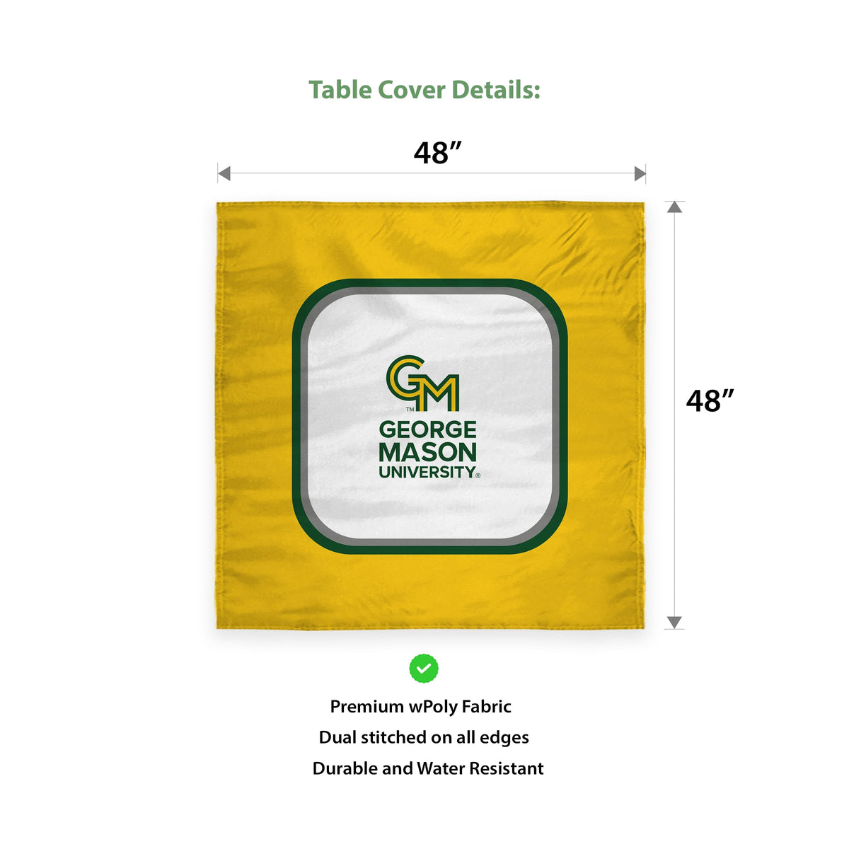 AGAS George Mason GMU University Tablecover, 48in. Wide x 48in. Long, Polyester, Party supplies, Patriots tablecloth for Graduation, football tailgating, and birthday party decorations