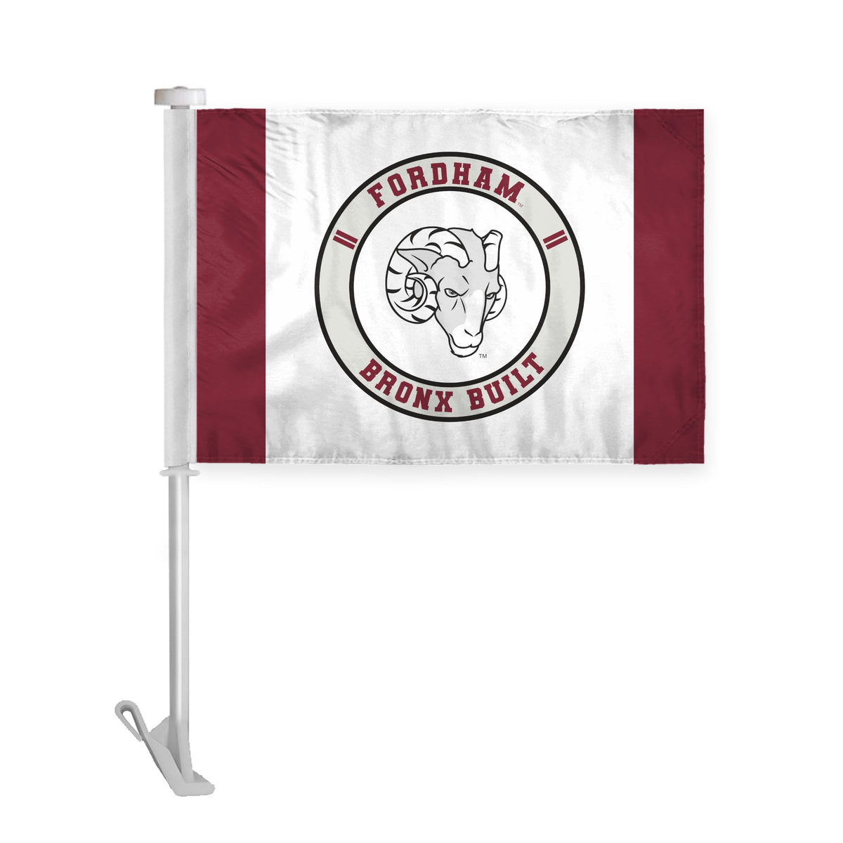 AGAS Fordham University Premium Car Flag 10.5 x 15 inch – Single Sided Printed Wrap Knitted Polyester Fordham Rams Flag Bronx Built Design – Official NCAA Product – Fordham University Vehicle Flag with 19 inch Stiff Pole and 1 inch Sleeve