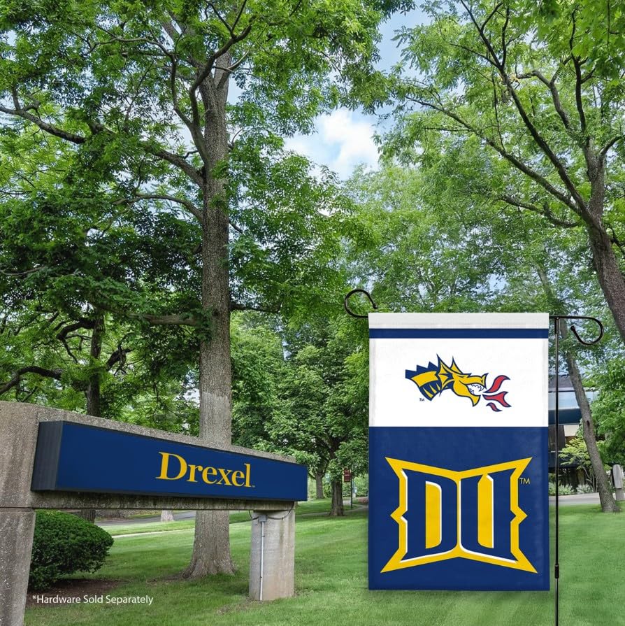 AGAS Drexel DU University 12"x18" Garden Flags Blue Single-Reverse Printed Polyester with 12" Pole Sleeve -Officially Licensed Dragons Yard Flag without Flagpole