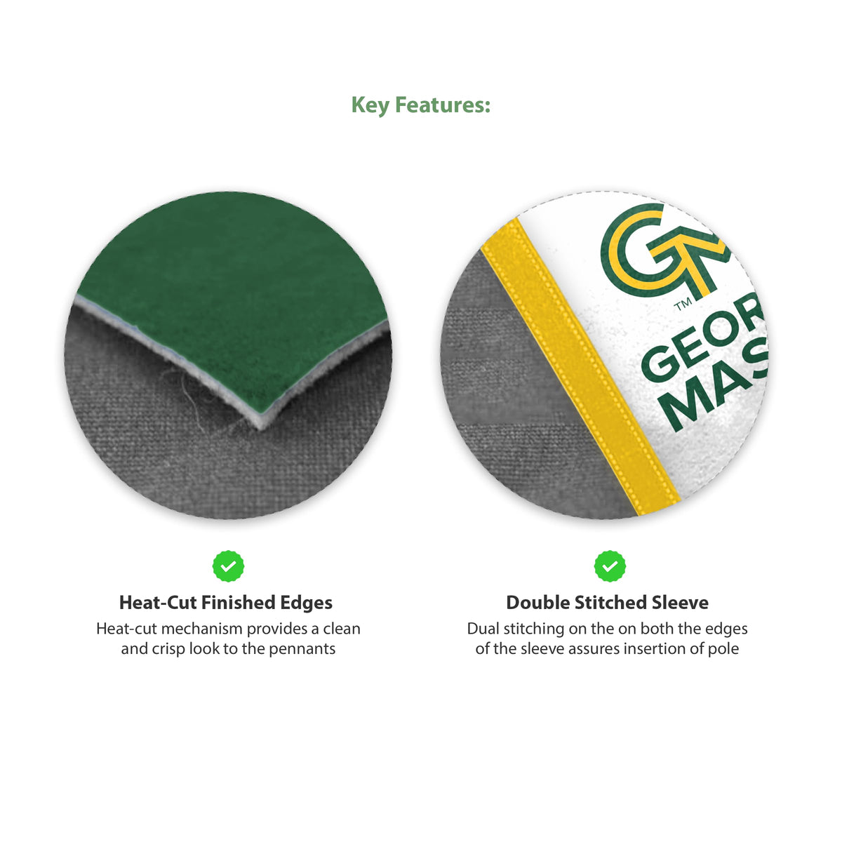 AGAS George Mason Stiff Felt Pennant - 9" x 24" Sleeve For Stick - Officially Licensed Small Patriots Home Décor Wall Pennant
