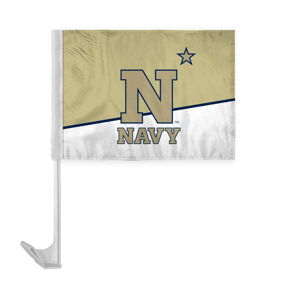 AGAS Naval Academy Flag for Car 12x16 Inch, N* Logo, Licensed USNA N-Star Car Window Flag - 17" Flex Pole, Single Reverse Printed Polyester