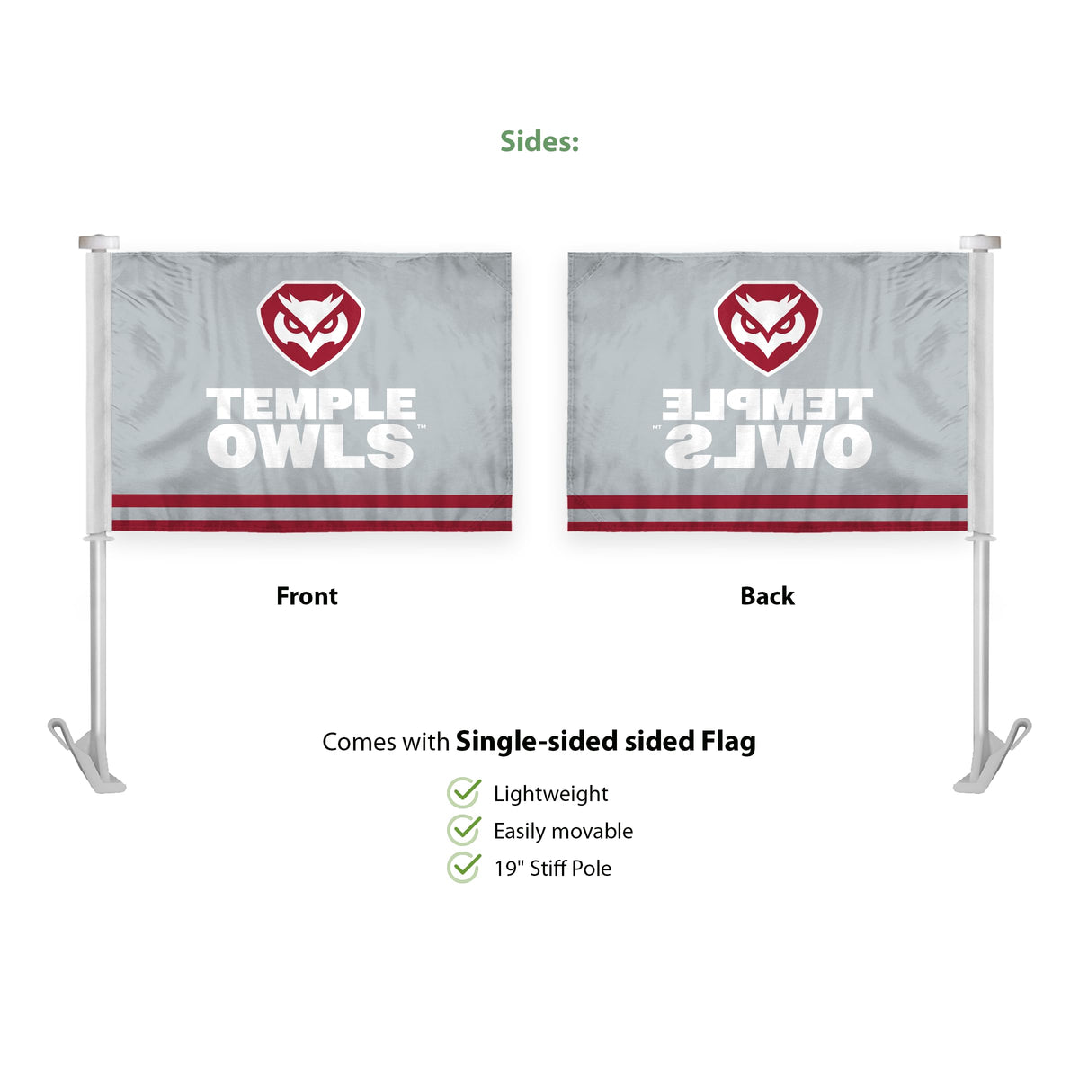 AGAS Temple University 10.5x15in Premium Car Flags