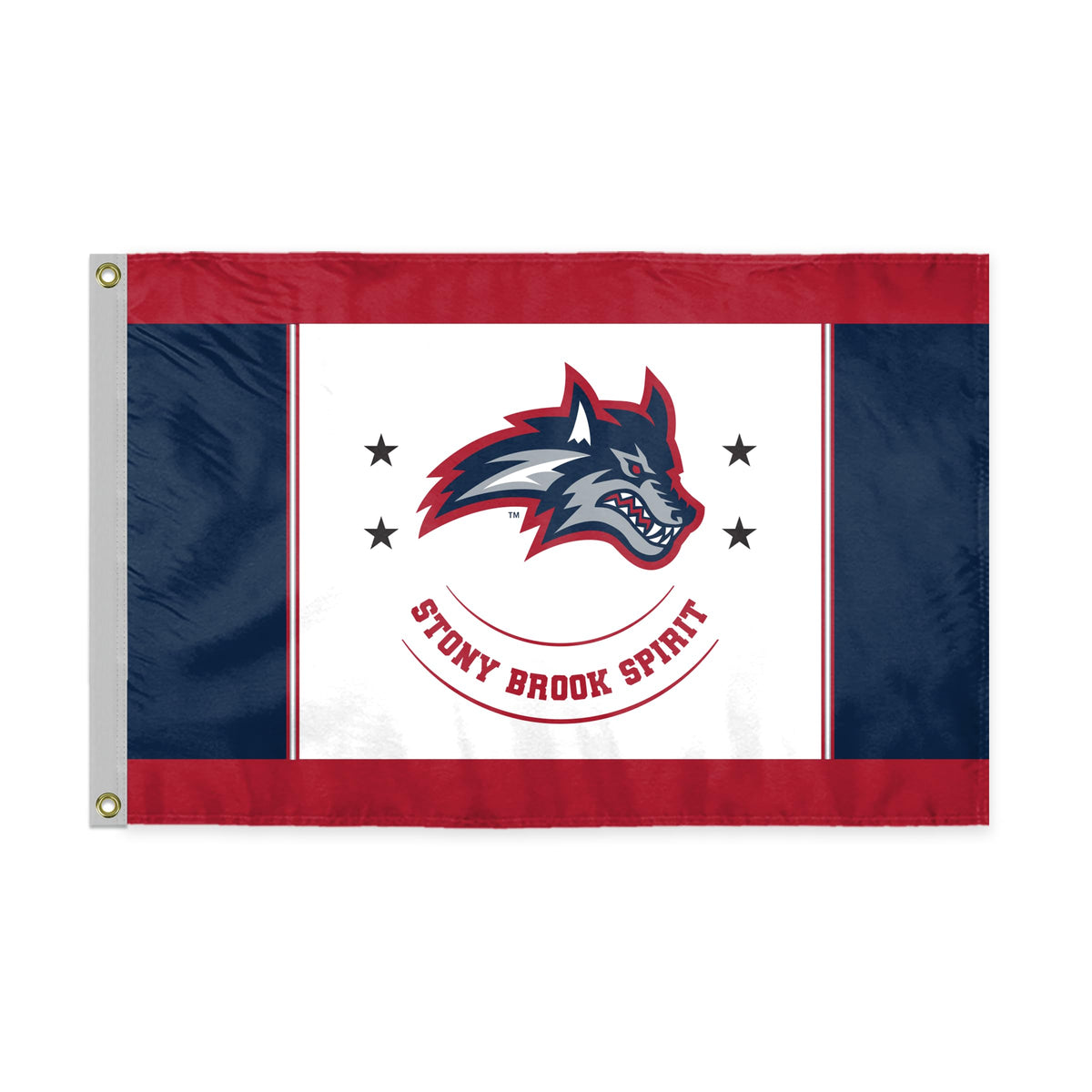 AGAS Stony Brook University Flag 3 x 5 ft – Single Sided Printed Polyester Stony Brook Spirit Design – Official NCAA SBU Product – Outdoor Display with Canvas Header, Brass Grommets and Reinforced Stitched Edges