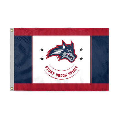 AGAS Stony Brook University Flag 3 x 5 ft – Single Sided Printed Polyester Stony Brook Spirit Design – Official NCAA SBU Product – Outdoor Display with Canvas Header, Brass Grommets and Reinforced Stitched Edges