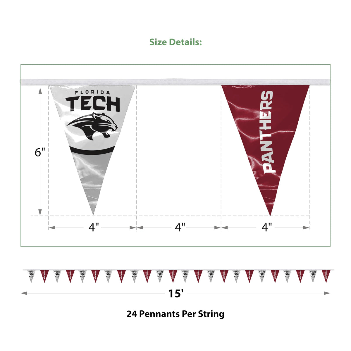 Florida Institute of Technology Pennant Banner String 4 x 6 inch
