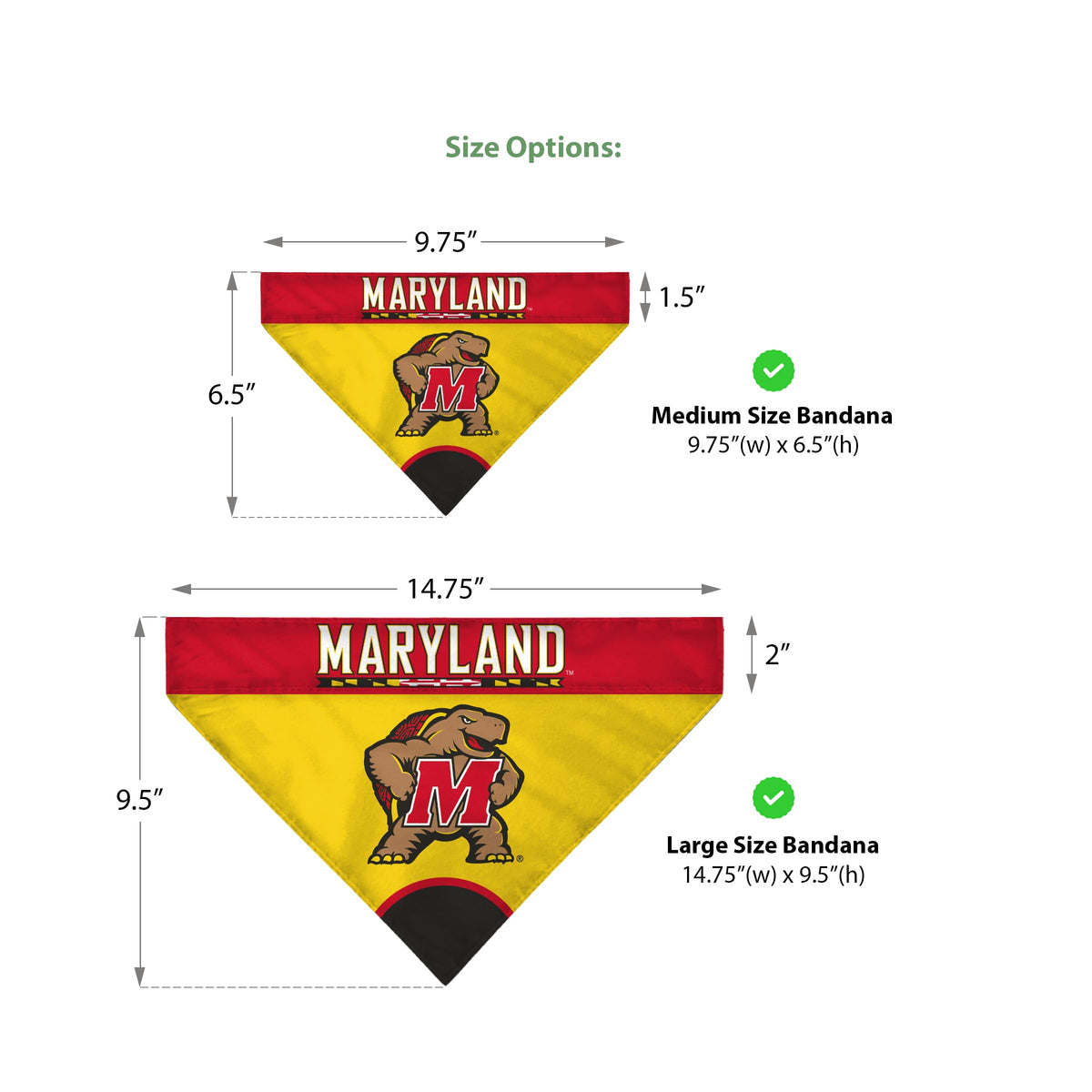 AGAS University of Maryland Pet Bandana 14.75 x 9.5 inch – Single Sided Printed Polyester Maryland Wordmark Design – Officially Licensed Maryland Terrapins Pet Bandana