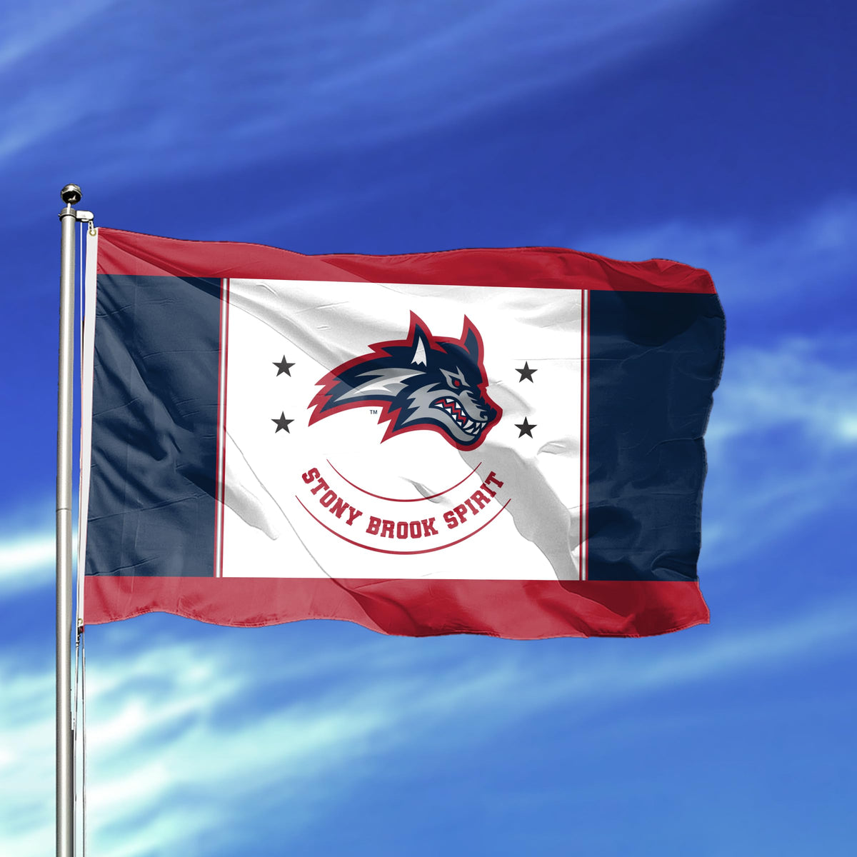 AGAS Stony Brook University Flag 4 x 6 ft – Single Sided Printed Nylon Stony Brook Spirit Design – Official NCAA SBU Product – Outdoor Display with Canvas Header, Brass Grommets and Reinforced Stitched Edges