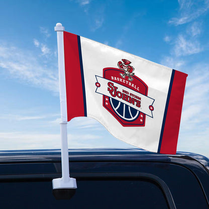 AGAS St. John's University Premium Car Flag 10.5 x 15 inch – Single Sided Printed Wrap Knitted Polyester Basketball Shield Design – Official NCAA Red Storm Flag – Vehicle Mount with 19 inch Stiff Pole and 1 inch Sleeve