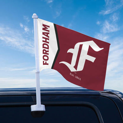 AGAS Fordham University Car Flag 10.5 x 15 inch – Single Sided Printed Wrap Knitted Polyester Fordham Rams Flag with F Logo – Official NCAA Product – Fordham University Vehicle Flag with 19 inch Stiff Pole and 1 inch Sleeve