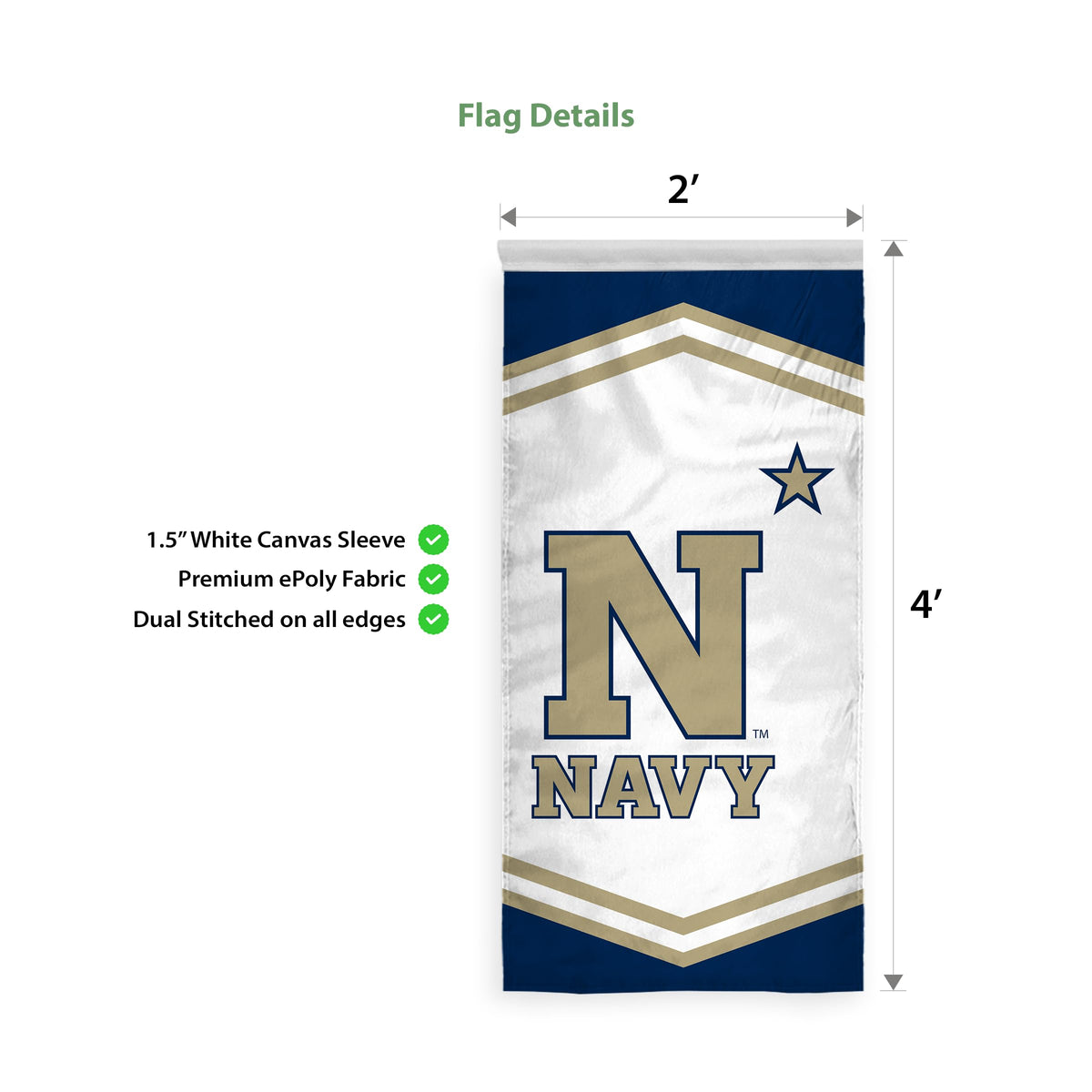 AGAS 2'x4' Navy Midshipmen Vertical Wall Banner with Pole Sleeve - US Naval Academy N* Banner For Fans