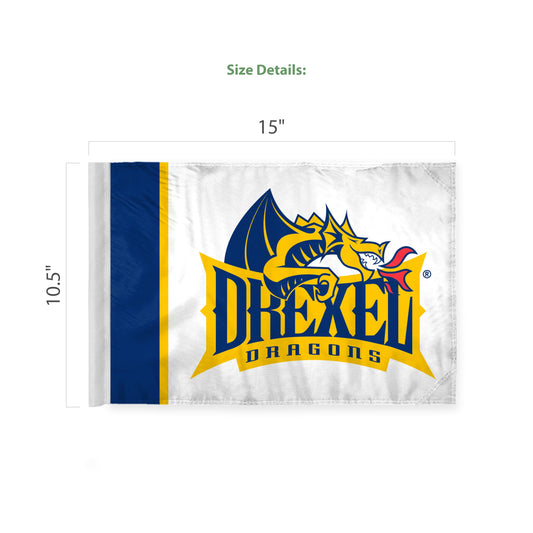 AGAS Drexel DU Dragons Car Flag - 10.5x15 inch Wrap Knitted Polyester - 19" Unbreakable Plastic Pole - Auto Flags