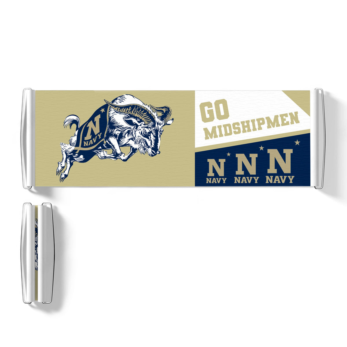 AGAS Go Navy Midshipmen Jumping Bill the Goar Mascot Retractable Scroll Banner - Naval Academy Rolla Banner