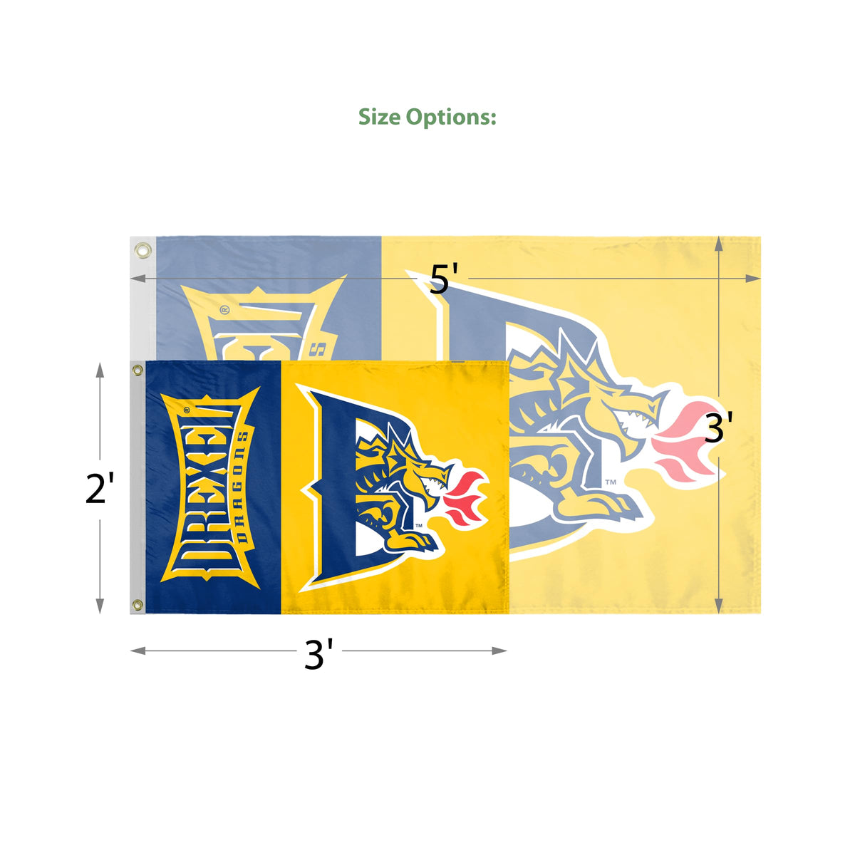 AGAS Drexel DU Dragons Logo Small Flags 2x3 Ft Single-Reverse Printed Polyester with Brass Grommets - 2 x 3 Feet University Outdoor Banner