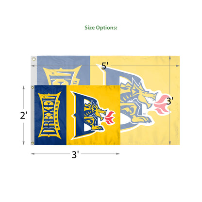 AGAS 3' x 5' Drexel DU Dragons Wordmark Flag - For Outdoor Use - Single-Reverse Print with Brass Grommets - DU Flags