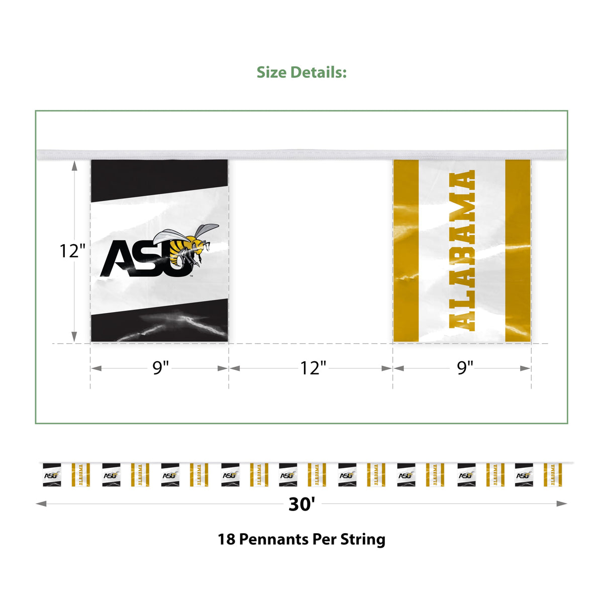 Alabama State University Pennant String 9 x 12 inch