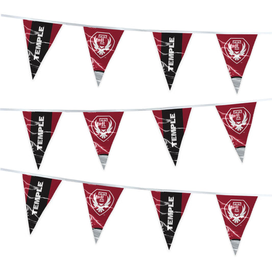 AGAS Temple Owls Text and Owl Logo Pennant Banner String 4 x 6 inch – 15 ft Triangle Flags – Single Sided Printed 9 Mil Poly – Officially Licensed NCAA Product – Temple University Party Banner with 24 Pennants