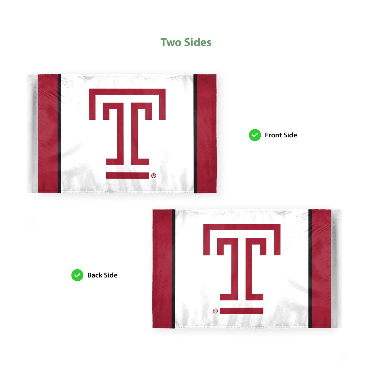AGAS Temple University T Logo Motorcycle Flag 6 x 9 inch – Single Sided Printed Polyester with Bleed Through – Officially Licensed NCAA Product – Temple Owls Bike Flag with 0.75 inch Canvas Sleeve and Reinforced Stitching - No Pole Included