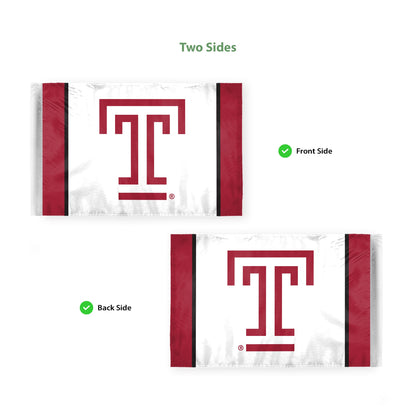 AGAS Temple University T Logo Motorcycle Flag 6 x 9 inch – Single Sided Printed Polyester with Bleed Through – Officially Licensed NCAA Product – Temple Owls Bike Flag with 0.75 inch Canvas Sleeve and Reinforced Stitching - No Pole Included