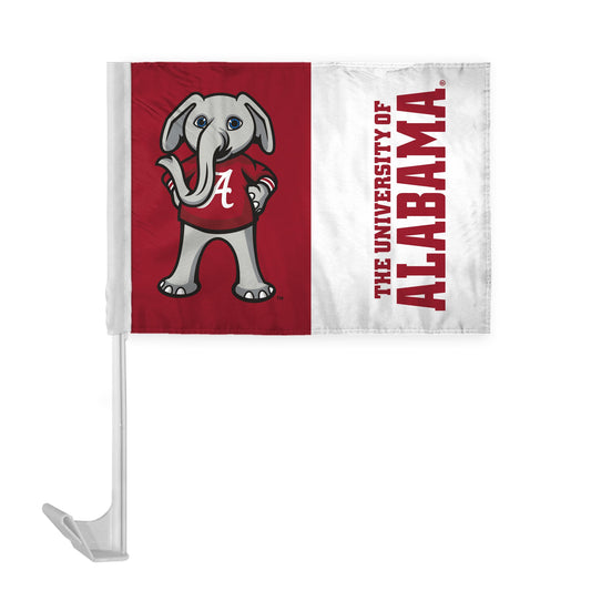 AGAS Alabama University Flag for Car 12x16 Inch, Cartoon Al Elephant Mascot, NCAA Licensed UA Bama Car Window Flag, Single Reverse Printed Polyester