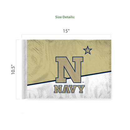 AGAS US Naval Academy Car Flag - 10.5x15 inch Double-Sided Printed Wrap Knitted Polyester - 19" Unbreakable Plastic Pole - Auto Flags
