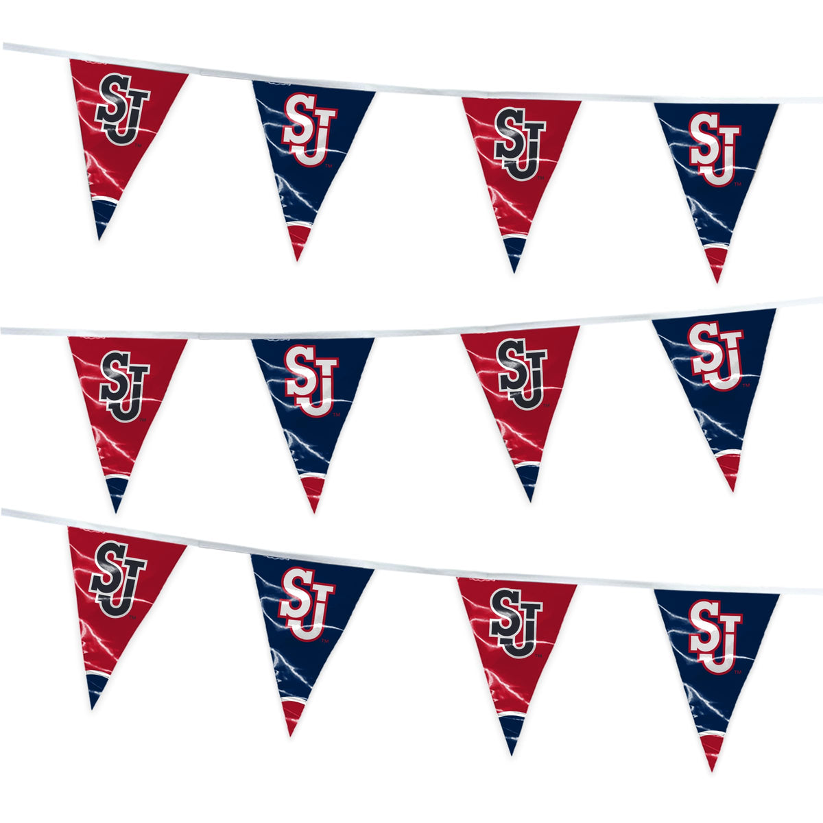 AGAS St. John's University Pennant Banner String 4 x 6 inch – 15 ft Triangle Pennants SJ Logo Design – Official NCAA Red Storm Decor – Party Decoration with 24 Pieces