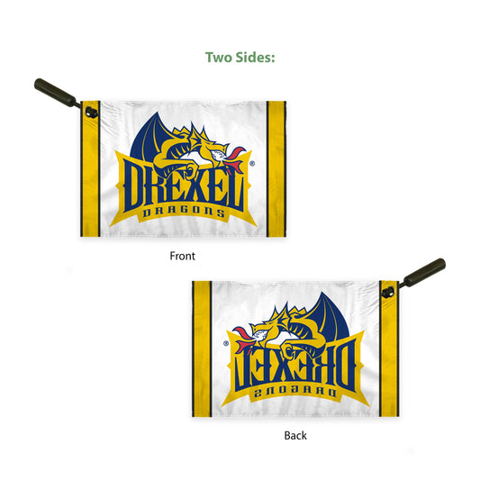 AGAS Drexel DU Dragons Swirler Flag, Drexel Merch, Single-Reverse Polyester, Built-in Plastic Handle Bar