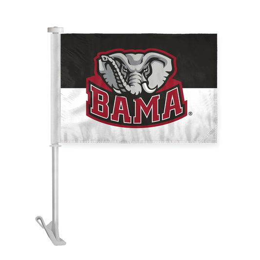 AGAS NCAA Alabama University Crimson Tide Bama Car Flag - 10.5" x 15", Unbreakable 19" Pole Hooks onto Car, Truck, Automobile