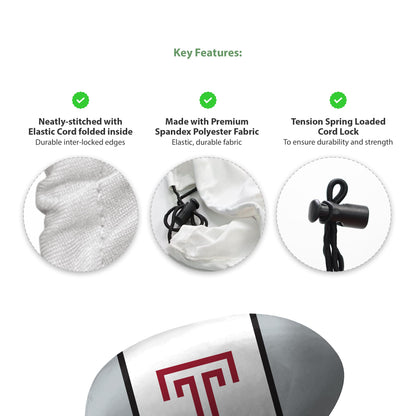 AGAS Temple University T Logo Car Mirror Cover 11.8 x 9.5 inch – Single Sided Printed Spandex Polyester – Officially Licensed NCAA Product – Temple Owls Side Mirror Cover with Elastic Cord, Cord Lock and Double Stitching