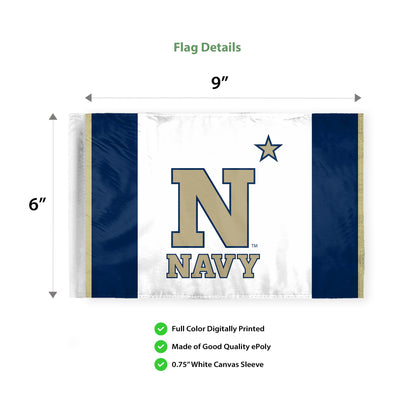 AGAS Navy Midshipmen Team Motorcycle Flag 6x9" Polyester – 3/8" Pole Sleeve – Official NCAA Licensed – Flag Only - USNA N Star Bike Flags