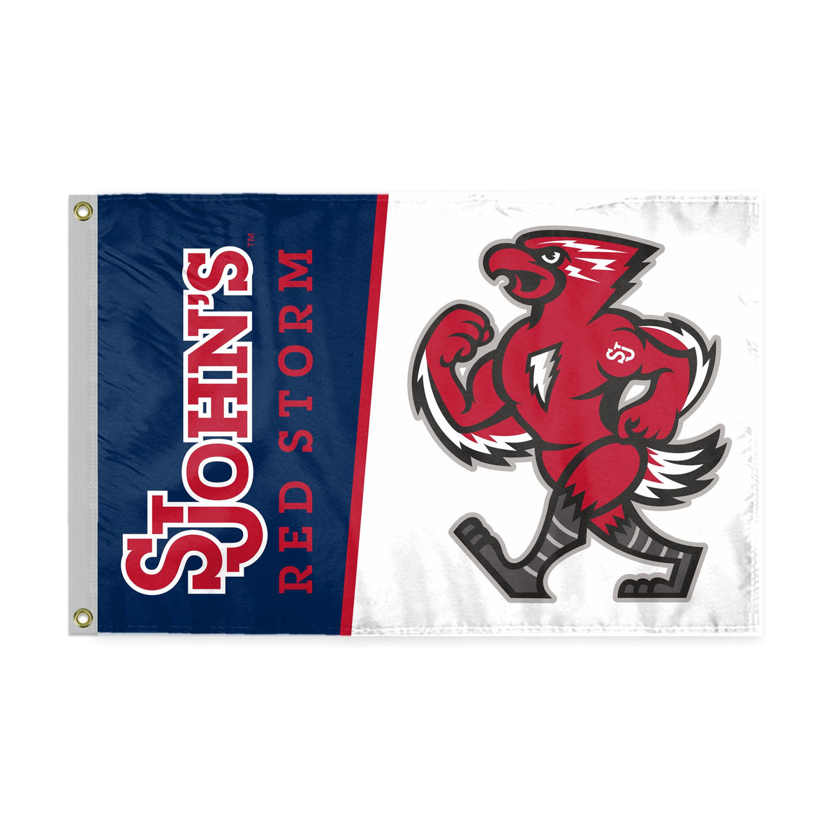 AGAS St. John's University Flag 12 x 18 inch – Single Sided Printed Polyester SJU Red Storm Mascot Design – Official NCAA Red Storm Flag – Outdoor Display with Canvas Header, Brass Grommets and Reinforced Stitched Edges