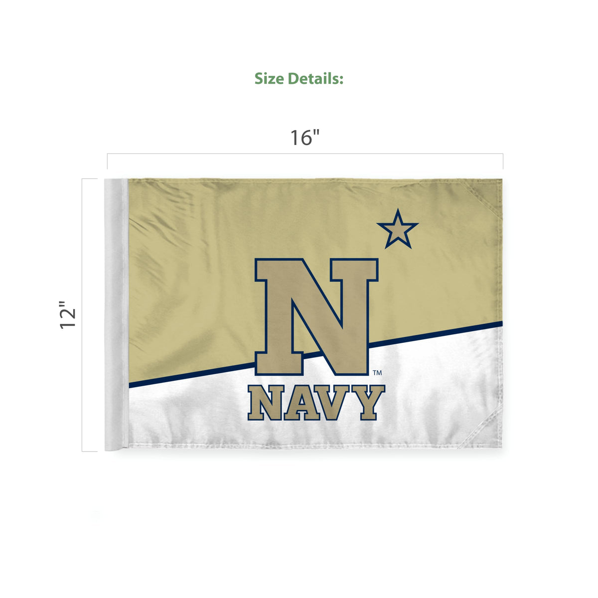 AGAS Naval Academy Flag for Car 12x16 Inch, N* Logo, Licensed USNA N-Star Car Window Flag - 17" Flex Pole, Single Reverse Printed Polyester