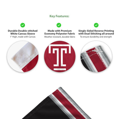 AGAS Temple University T Logo Premium Car Flag 10.5 x 15 inch – Single Sided Printed Wrap Knitted Polyester with Bleed Through – Officially Licensed NCAA Product – Temple Owls Vehicle Flag with 19 inch Stiff Pole and 1 inch Sleeve