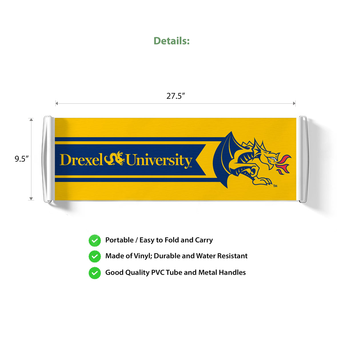 AGAS Drexel DU University Retractable Scroll Banner - Dragons Rolla Banner