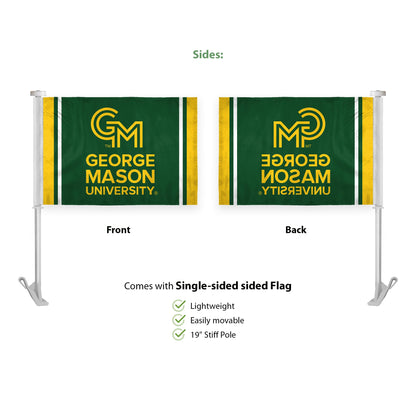 AGAS Double-Sided George Mason GMU Patriots Car Flag - 10.5x15 inch Printed Wrap Knitted Polyester - 19" Unbreakable Plastic Pole - Auto Flags