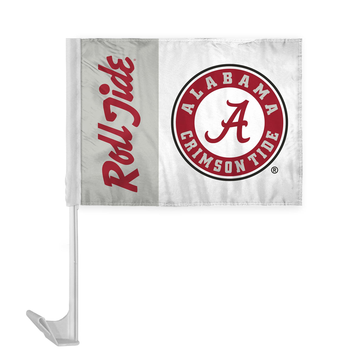 AGAS NCAA Alabama University Crimson Tide Roll Tide Car Flag with Flex Pole Single Sided Polyester 12" x 16", Hooks Onto Car Truck Automobile